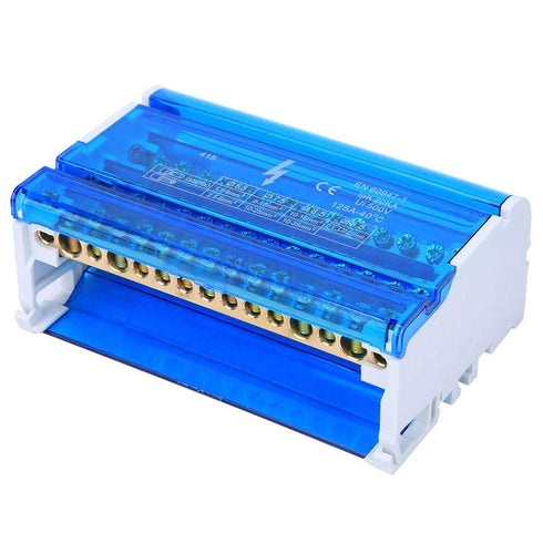 Terminal Block Distribution Box, Din Rail 4-Level Single Phase with Transparent Dust Cover, 125A 500V