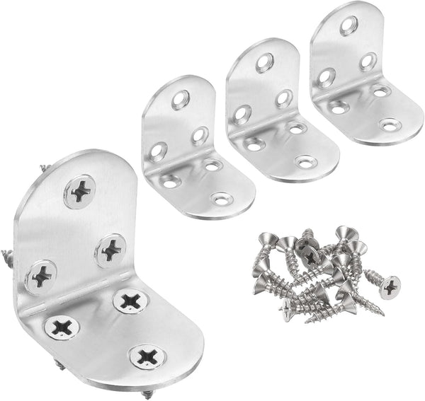HARFINGTON 4pcs L-Shaped Corner Bracket 1.8" x 1.8" x 1.5" Stainless Steel