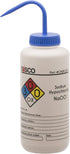 EISCO Wash Bottle for Sodium Hypochlorite (Bleach), 1000ml - Color Coded Chemical & Safety Information