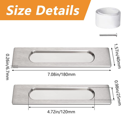 18CM Self-Stick Rectangual Sliding Door Pulls, 2pcs Brushed Steel Aluminum Alloy Flush Pull Punch-Free Handle for Sliding Barn Door Windows Cabinets by MOROBOR