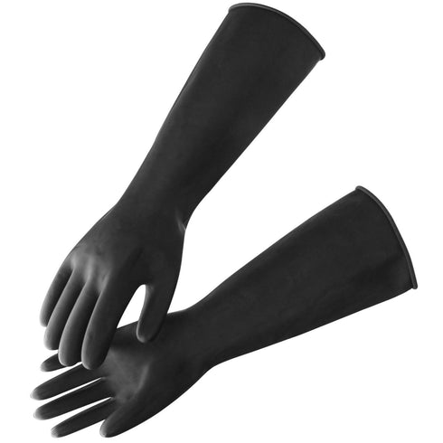 Black Rubber Gloves Extra Large, 22" Long, Chemical Resistant for Heavy Duty Cleaning