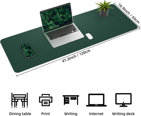 Leather Desk Pad Protector, Large Natural Cork & PU Leather Mat, Waterproof Writing Pad for Office & Home, Dark Green