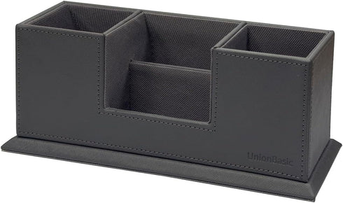 UnionBasic Leather Desk Organizer, Multi-compartment Pen Holder, Gray
