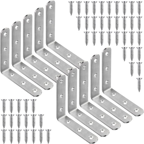 10 Pcs L Bracket Corner Braces 4x4 Inch Heavy Duty Stainless Steel