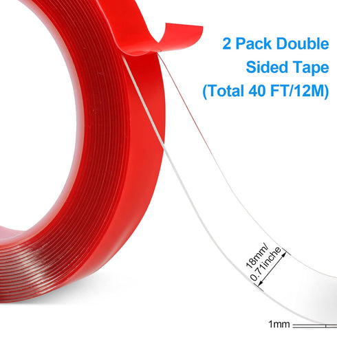 Double Sided Mounting Tape, 2 Pack Heavy Duty, Clear Adhesive Waterproof for Home Office Wall Decor