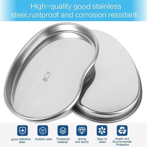 Prgislew 3 Pack Dental Tray, Medium Stainless Steel Kidney Trays, Reusable Metal Dish for Lab, Kitchen, Pet Tools