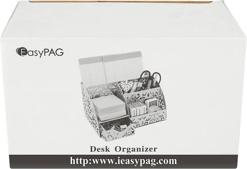 EasyPAG Desk Organizer Caddy with 6 Compartments and 1 Sliding Drawer for Home, School, White