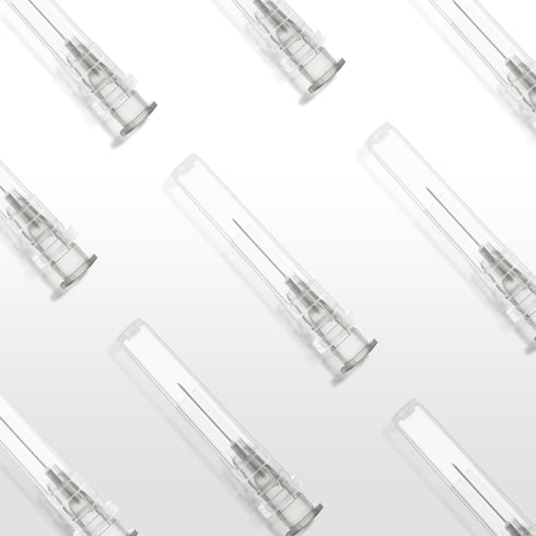 27 1/2 Inch 50 Gauge Disposable Needles with Caps - Luer Lock Lab Dispensing Accessories Individually Wrapped, Box