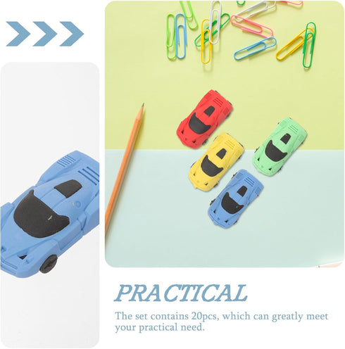 Mini Novelty Erasers, 20pcs Cartoon Rubber Erasers, Plastic Racing Car Shape for School Student Stationery
