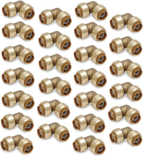 1/2 Inch Push To Connect Fitting, 90 Degree Elbow for PEX, Copper, CPVC Pipe, Brass Plumbing Fitting, 10 in Pack