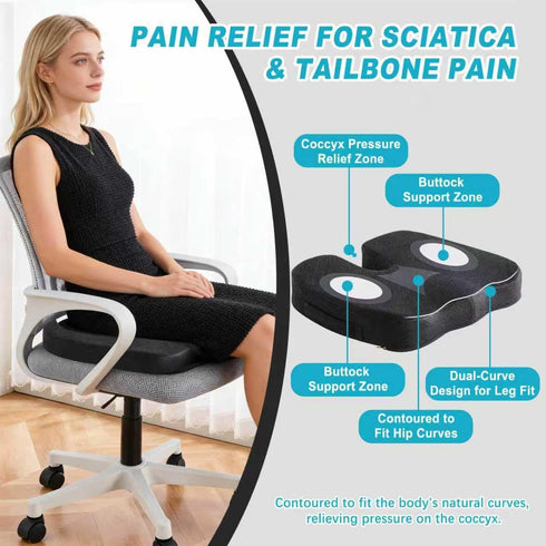 AZY Tailbone Tailbone Memory Foam Seat Cushion for Sciatica & Pain Relief Ergonomic Office Chair Cushion, Coccyx
