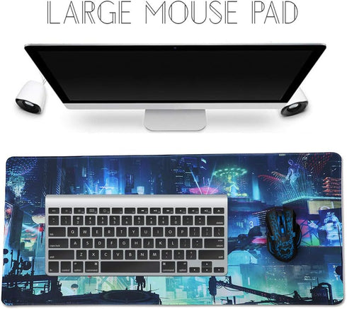 Extended Gaming Mouse Pad, Portable Mat for Keyboard & Mouse with Stitched Edges + Non-Slip Rubber Base (90x40 Green city005) by Imegny