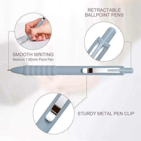 Ballpoint Pens Black Ink, Ball Point Pen with Super Soft Grip, Medium Point 1.0mm Office Pens (Silver 12-count)