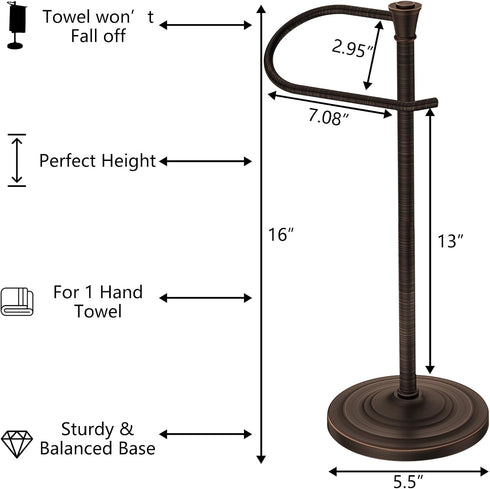 16 Inch Countertop Bronze Bath Hand Towel Holder Stand,Stainless Steel Free Standing Towel Rack,Heavy Weight Towel Bar