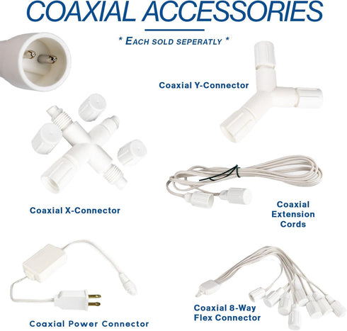 6 C7 Novelty Lights Coaxial String Light Extension Cord, White Weather-Tight Extension for Coax Wide Angle LED Mini