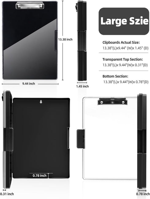 Clearview Clipboard with 2 Storage, Heavy Duty 8.5x11 Dry Erase ClipBoards with Pen Holder - Black