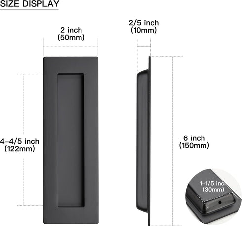 Ravinte 4 Pack Black Flush Pulls, 5.9in Length Sliding Closet Door Handles, Recessed Finger Pulls, Stainless Steel