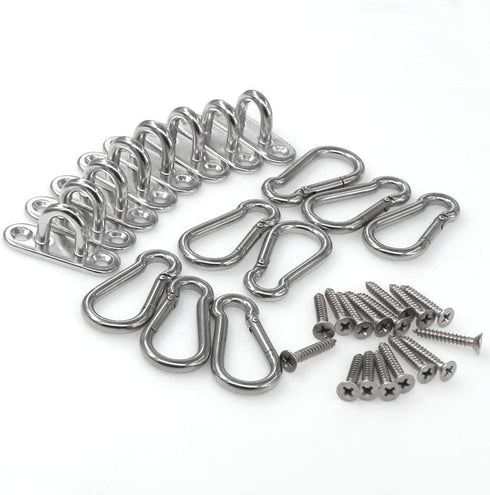 Stainless Steel Pad Eye Plate U Hooks + Snap Hook, Marine Hardware Staple Hook Loop with Screws, 4 Pack