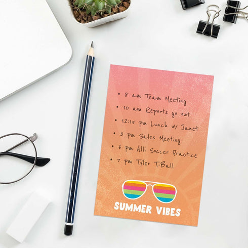 Summer Vibes Sticky Note Set, 4" x 6" Repositionable Pads with Five Modern Beach Theme Designs