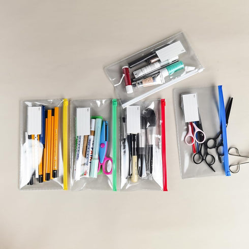 Small Zipper Plastic Envelopes - BOPART 30Pcs Clear Pencil Pouch with Label Pocket - 9x4.7 Inches