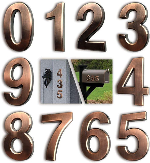 YoCosii 3 Inch Bronze House Numbers for Mailbox or Door Address, Pack of 10, Home Office Hotel Room Sign
