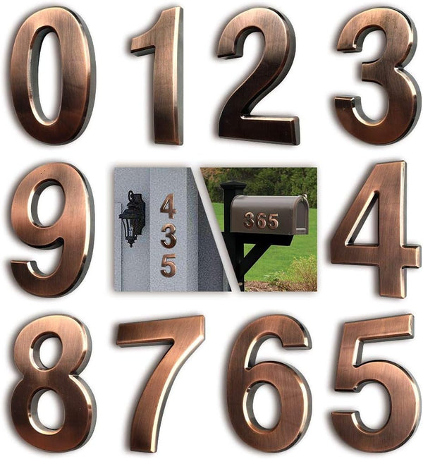 YoCosii 3 Inch Bronze House Numbers for Mailbox or Door Address, Pack of 10, Home Office Hotel Room Sign