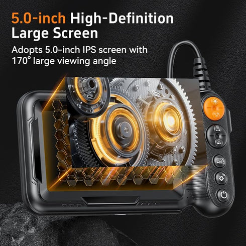 WINWEND 5" 32G IP67 (16.5FT) Dual-Lens Endoscope Camera with Light, Borescope with IPS Screen, Photo & Record Video
