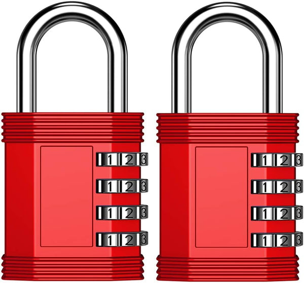 ZHEGE 4 Digit Combination Padlock for Lockers, Gym, School, Storage, Fence, Gate (2 Pack, Red)