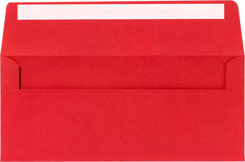 LUXPaper #10 Business Holiday Envelopes, Peel & Press Square Flap, 50 Qty, Snowflakes on Ruby Red