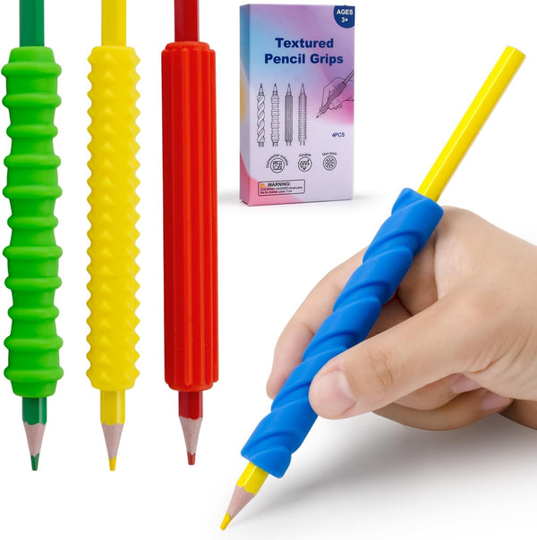 Seqiuay Sequiay 4 Pcs Length Pencil Grips Handwriting, Textured Silicone Pencil Grip -