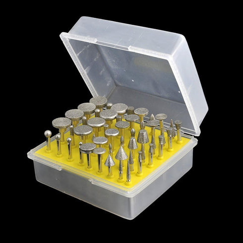 Diamond Burr Set - 50pc for Rotary Tools, Ceramics, Tile, Glass, and Stone Carving