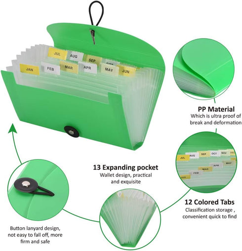 SEEKIND Expanding File Folders 4 Pack, 7.1" x 4.2" Receipt Organizer Folder with 13 Pockets for Office