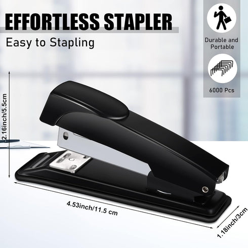 Thenshop 12 Pcs Desk Staplers Tape Dispensers Sets, Black Staplers with Standard Staples and White Tape Holder
