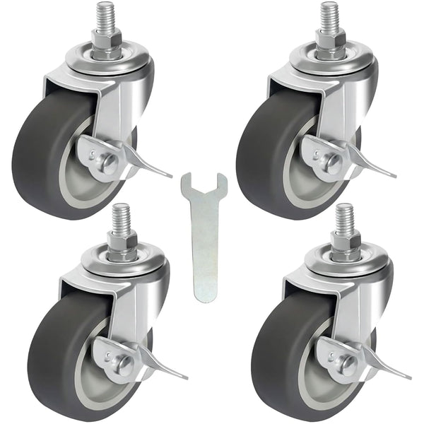 AAGUT 3 Inch TPR Stem Casters, Set of 4, Locking Swivel Replacement for Furniture