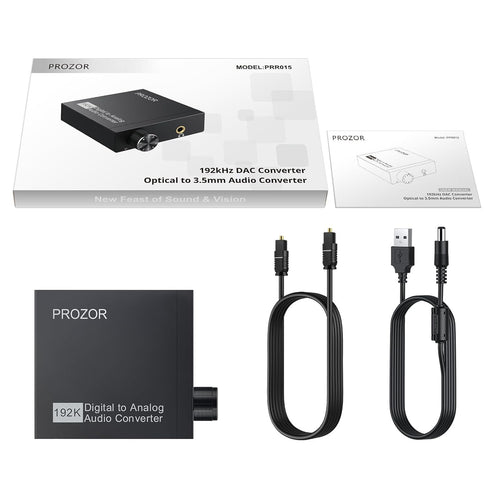 PROZOR 192kHz Digital to Analog Converter - DAC Optical Toslink to 3.5mm Stereo Audio Adapter for HD TV, DVD/Blu-Ray
