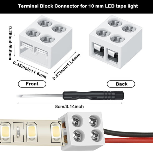 25 Pack 2 5v 12v 24v Lights(10mm,White) Flutesan Solderless LED Tape Light Connector Pin Terminal Block Screw Down LED