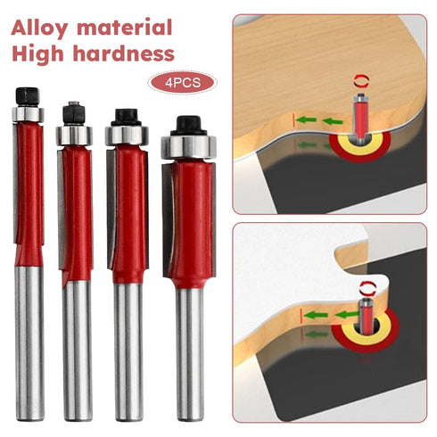 Kazheon 4pcs Set 1/4 Inch 1/2", 3/4", 1", 1-1/4", 1-1/2"(Color:as Flush Trim Router Bit Shank Top Bearing Flush Trim