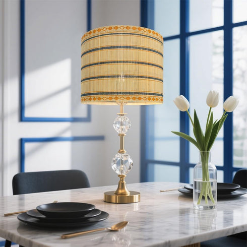 Generic 11.8x9 Inch Bamboo Lamp Shade with Colorful Geometric Pattern, Translucent Barrel Drum Shape, Modern Bohemian