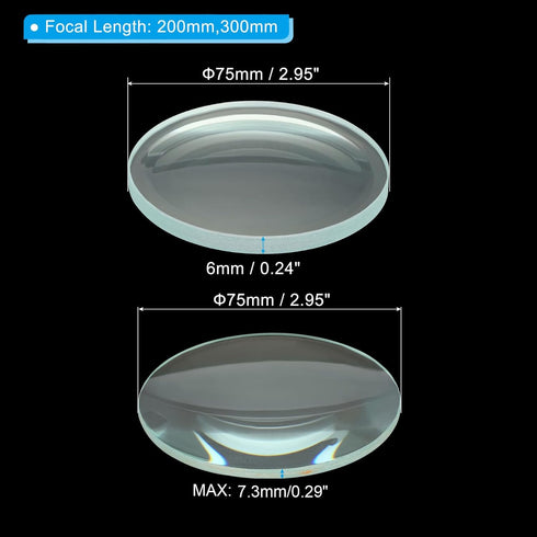PATIKIL 0.8" 1" (200mm 300mm) Focal Length Double Convex and Concave Lens Set, Glass Optically Polished Round Edges Lens for Physics Experiment Classroom, Clear