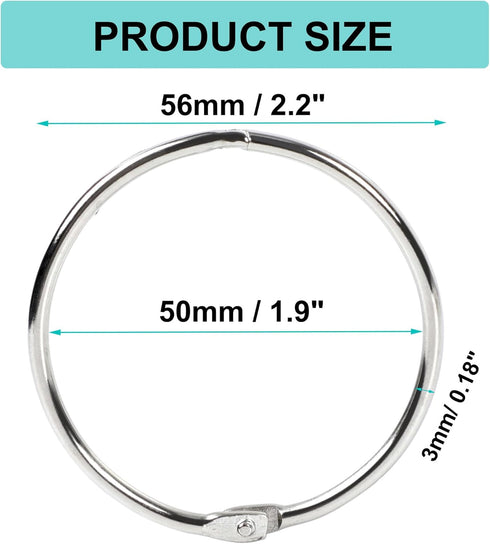 uxcell Nickel Plated Steel Loose Leaf Binder Rings, 2.2 Inches Paper Key Rings, 4 Pcs for Home Office Crafts