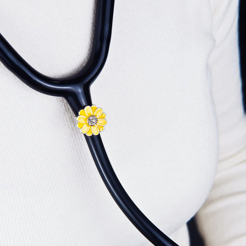 2 Pack Sunflower Bling Stethoscope Charms, Unique ID Name Tag for Doctor Nurse Gift
