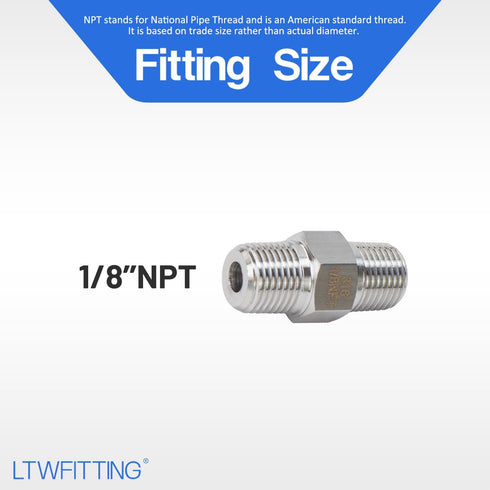 LTWFITTING Class 3000 Stainless Steel 316 Pipe Hex Nipple Fitting, 1/8" Male NPT, Air Fuel Water (Pack of 25)
