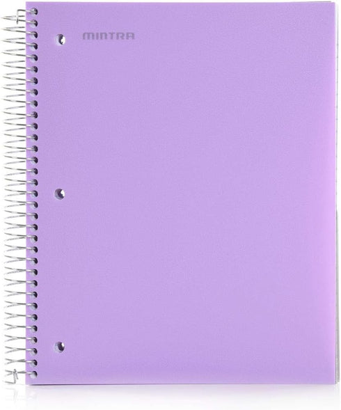 Mintra Office Durable Spiral Notebooks, 5 Subject, 200 Sheets, Lavender Wide Ruled, Moisture Resistant Cover