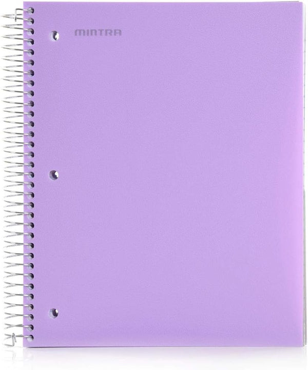 Mintra Office Durable Spiral Notebooks, 5 Subject, 200 Sheets, Lavender Wide Ruled, Moisture Resistant Cover