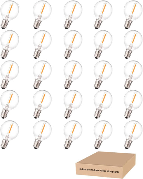 G40 LED Replacement Light Bulbs, 25 Pack, 0.6W Shatterproof Globe Bulb, E12 Candelabra Base, Dimmable for Outdoor