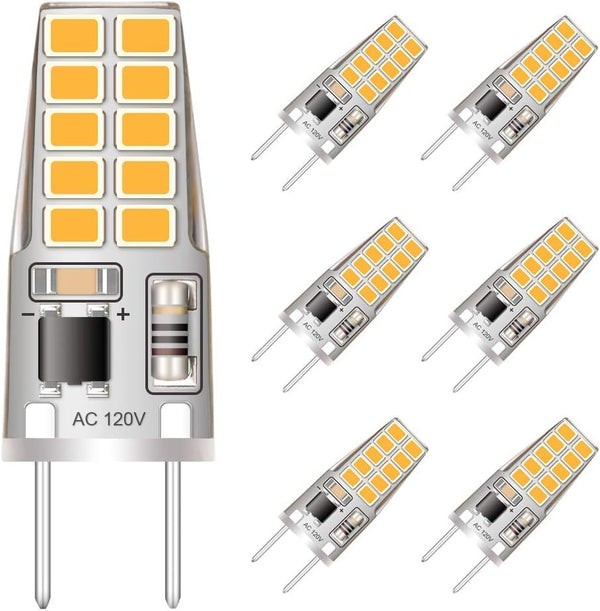 G8 LED Bulb Dimmable, 120V T4 JCD Type Bi-Pin G8 Base, 20W Halogen Equivalent, Warm White 3000K (6 Pack)