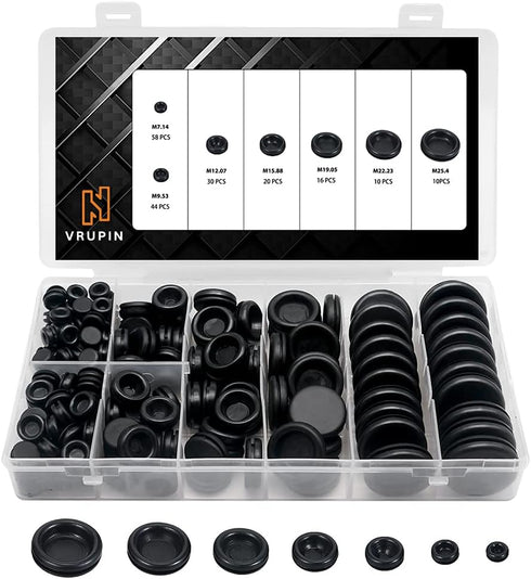 Vrupin 188 Pieces Rubber Grommet Kit Rubber Plugs for Round Holes, Wiring,