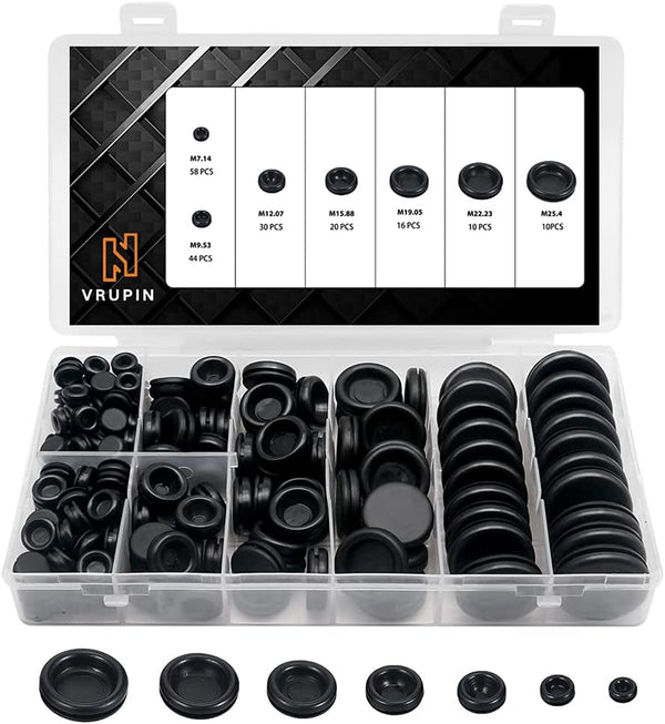Vrupin 188 Pieces Rubber Grommet Kit Rubber Plugs for Round Holes, Wiring,
