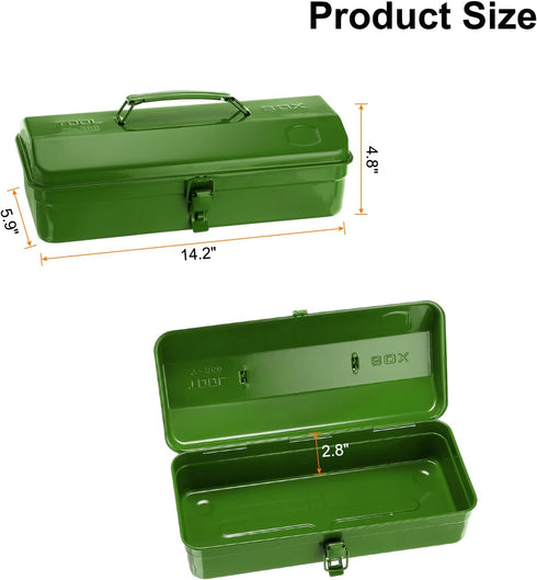 14.2" HARFINGTON Tool Box Portable Steel Tool Box Hip Roof Style with Metal Latch Closure Tool Chest for Household