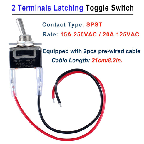 2pcs Waterproof ON/Off Rocker Toggle Switch 30A 12VDC/20A 120VAC SPST 2Pin Electric Pull Push Switch with Pre-Wired